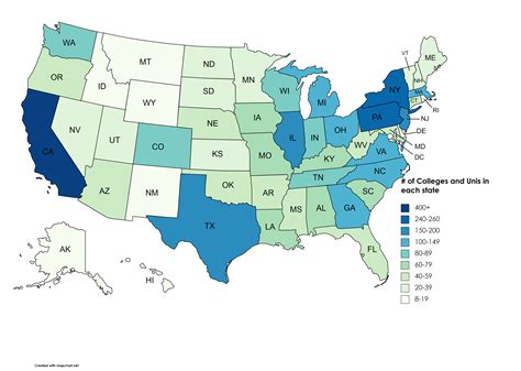 # of Colleges and Universities in each U.S. state : r/MapPorn