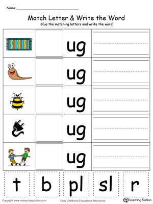 *FREE* UG Word Family Match Letter and Write the Word in Color | MyTeachingStation.com