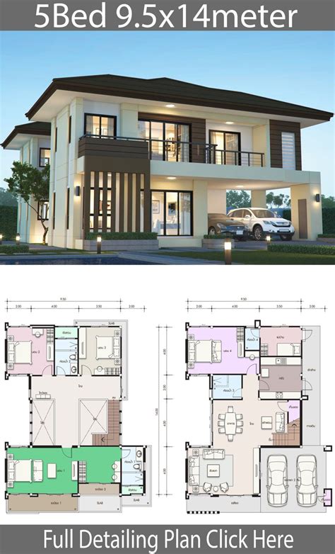 House design plan 9.5x14m with 5 bedrooms - Home Design with Plansearch | Beautiful house plans ...