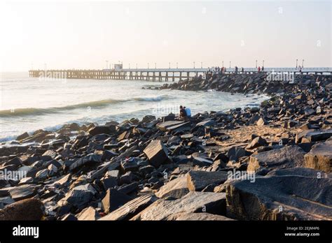 Sunrise morning in Pondicherry beach, Tamil Nadu, India Stock Photo - Alamy