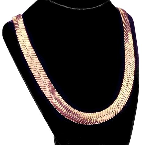 14K Rose Gold Plated Herringbone Chain Flat Flexible Necklace 30" Inch ...