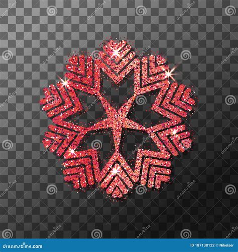 Red Glitter Shining Snowflake Christmas, New Year Glittering Ornament Decoration on Transparent ...