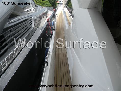 Teak Decking Installation on a 100′ Sunseeker by World Surface, Inc.