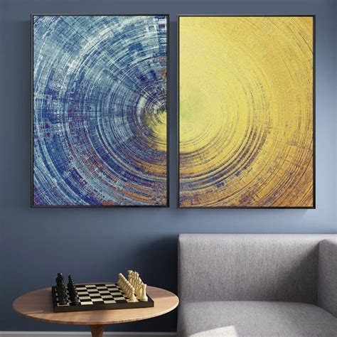 Abstract Blue And Yellow Circles Pattern Canvas Painting Modern Posters And Prints Wall Art ...