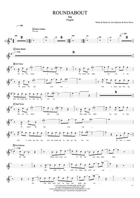 Roundabout Tab by Yes (Guitar Pro) - Full Score | mySongBook