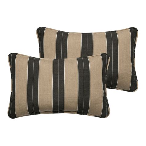 Set of 2 Sunbrella Tan and Black Stripes Rectangular Indoor/Outdoor Lumbar Throw Pillows, 20 ...