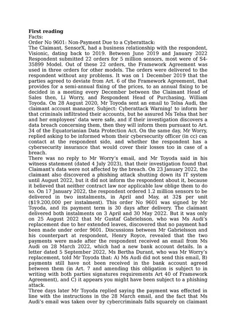 1st Reading of the 31st Vis Moot Problem- Legal Obligation or Good Faith - First reading Facts ...