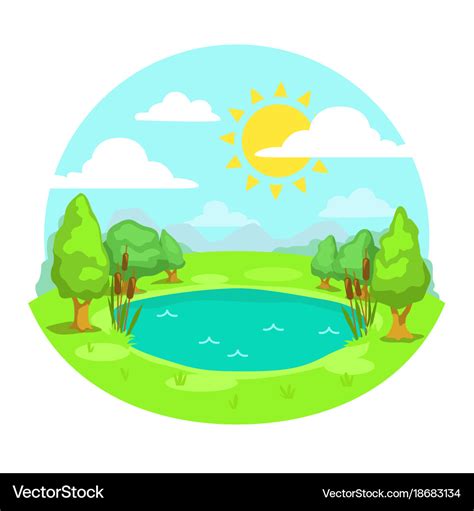 Funny cartoon sunny day landscape Royalty Free Vector Image