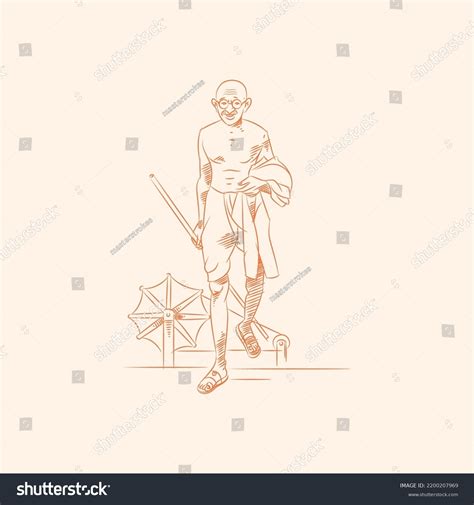 Mahatma Gandhi Jayanti Line Drawing Vector Stock Vector (Royalty Free ...