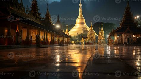 Night view of The Shwedagon Pagoda. Generative AI 32977091 Stock Photo ...