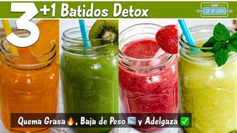 3+1 Batidos Detox - Jugos para QUEMAR GRASA, BAJAR de PESO y ADELGAZAR de Manera Natural 🌿 - YouTube