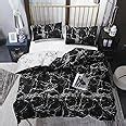 Black White Marble Quilt Doona Duvet Cover Set Single Double Queen King Size Available to Choose ...