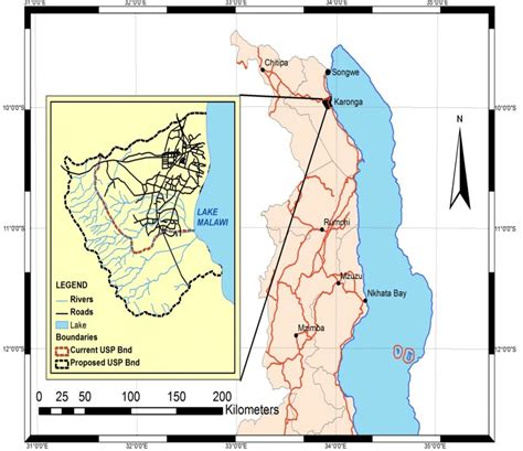 Map of Northern part of Malawi with an inset of Karonga Town (source ...