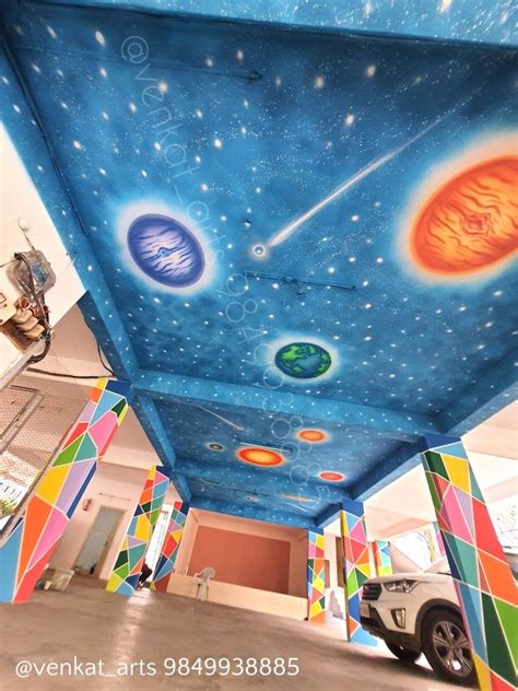 Galaxy Planets and Solar system 3D wall painting for Pre Primary and Play School, Geomagnetic ...