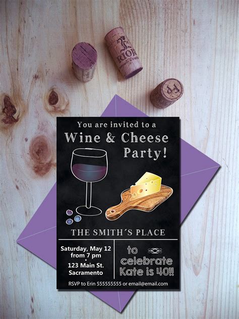 Wine and cheese party invitation Wine birthday party invites | Etsy