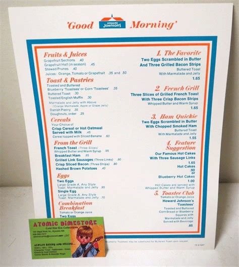 Vintage 1973 HOWARD JOHNSON'S BREAKFAST MENU MINT | eBay | Howard johnson's, Breakfast menu ...