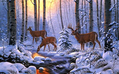 Winter Scene wallpaper free | Deer art print, Deer painting, Deer art