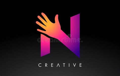 Purple Letter N Logo with Hand Silhouette Vector Icon Illustration ...