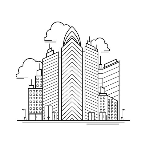 City Building Outline Design for Drawing Book Style three 3221383 ...