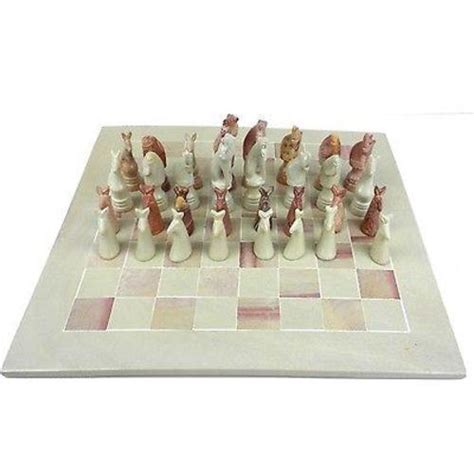 Soapstone Animal Chess Set - Hand carved in Kenya - 15" - Aina MojaAina ...