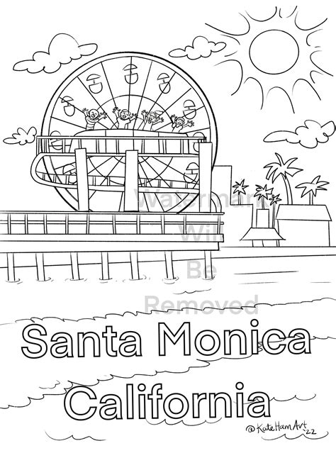 Santa Monica Instant Download Coloring Page for Kids California Beach Vacation Printable ...