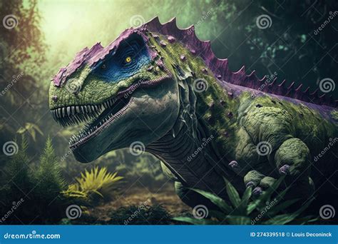 Xenotarsosaurus Colorful Dangerous Dinosaur in Lush Prehistoric Nature ...