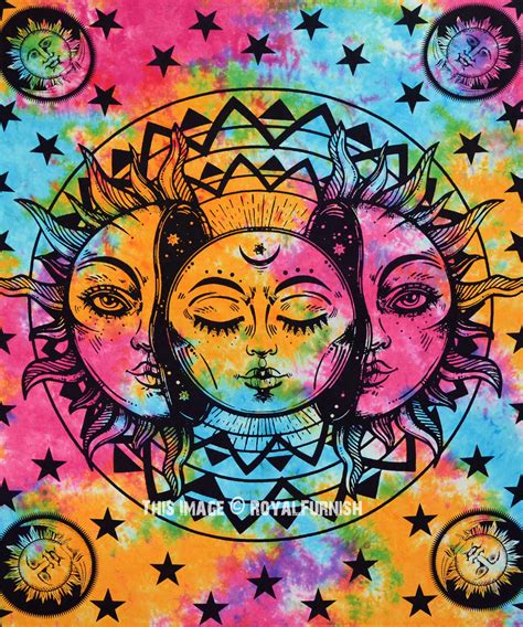 Psychedelic Sun & Moon Celestial Energy Mystic Art Printed Tapestry Wall Hanging - RoyalFurnish.com