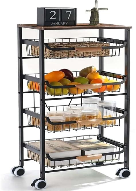 Amazon.com: 5 Tier Rolling Cart with Storage Baskets, Metal Kitchen ...