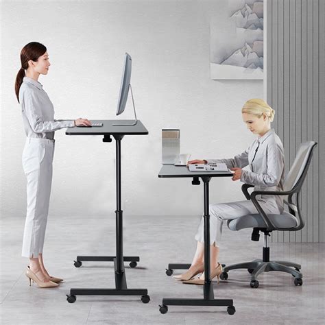 Mobile Sit-Stand Desk Adjustable Height Laptop Desk Cart Ergonomic ...