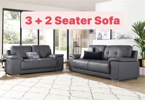 3 + 2 Leather Sofa Set Grey | eBay