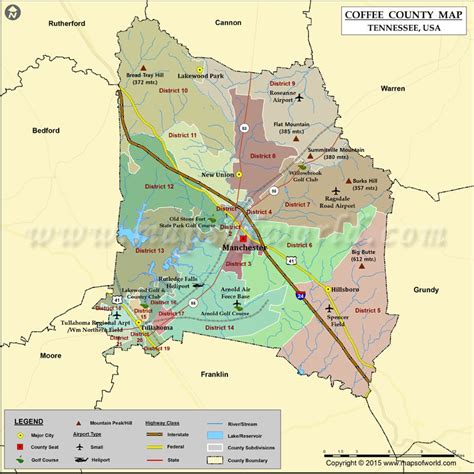 Coffee County Map, TN | Map of Coffee County Tennessee