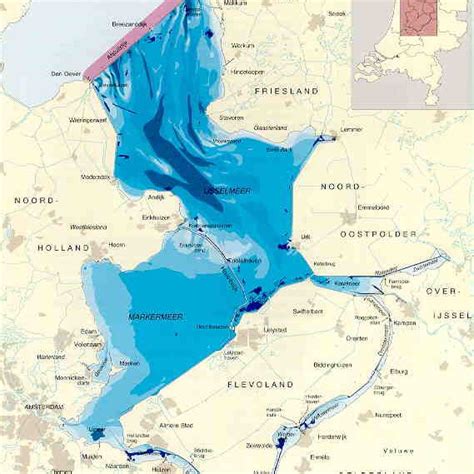 The IJsselmeer-area. The color differences in the map indicate depth of... | Download Scientific ...