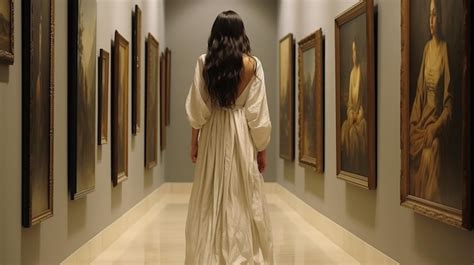 Premium AI Image | Young woman looks at paintings in a museum