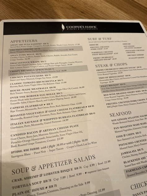 Menu of Cooper's Hawk Winery & Restaurants in Annapolis, MD 21401