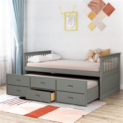 Merax Solid Wood Captain Bed with Trundle and Drawers, Twin, Multiple Colors - Walmart.com ...