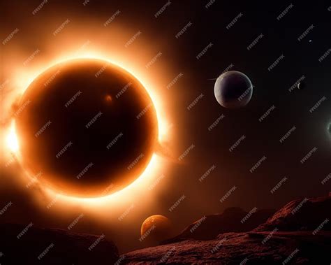 Premium Photo | A solar eclipse with a planet and saturn on the top.