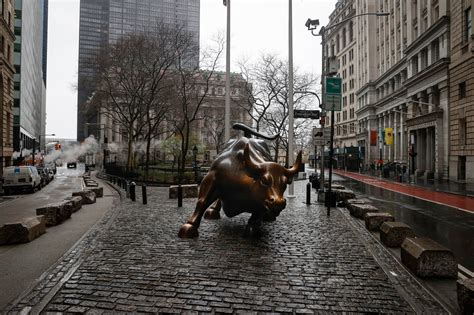 Charging Bull, sometimes referred to as the Wall Street Bull, bronze sculpture, Manhattan, New ...