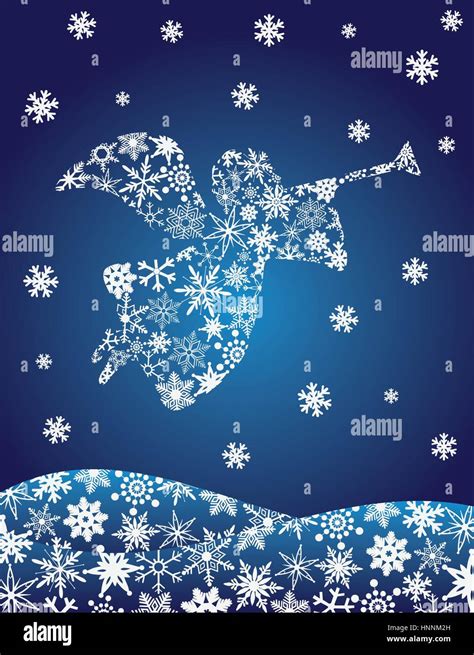 Christmas Angel with Trumpet Silhouette with Snowflakes Illustration Stock Vector Image & Art ...