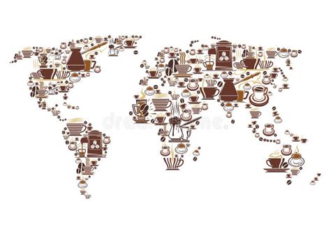 Vector Coffee World Map for Cafeteria Cafe Stock Vector - Illustration ...