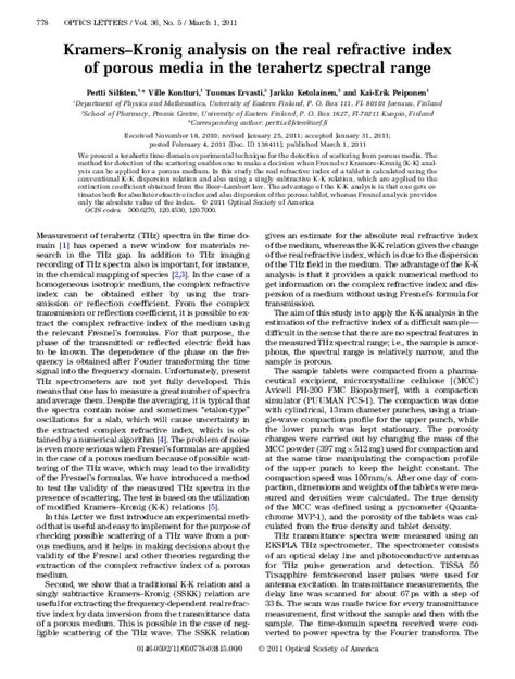 (PDF) Kramers–Kronig analysis on the real refractive index of porous media in the terahertz ...