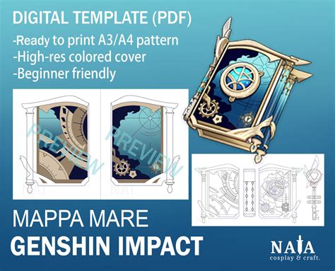 Genshin impact inspired Mappa Mare Catalyst Anime Cosplay wooden book ...