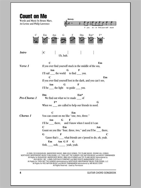 Count On Me sheet music by Bruno Mars ... | Guitar chords and lyrics ...