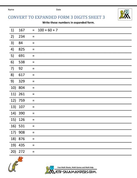 Expanded Form 3 Digit Numbers Worksheets