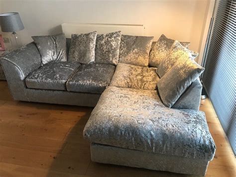 Crushed velvet silver corner sofa | in Plymouth, Devon | Gumtree