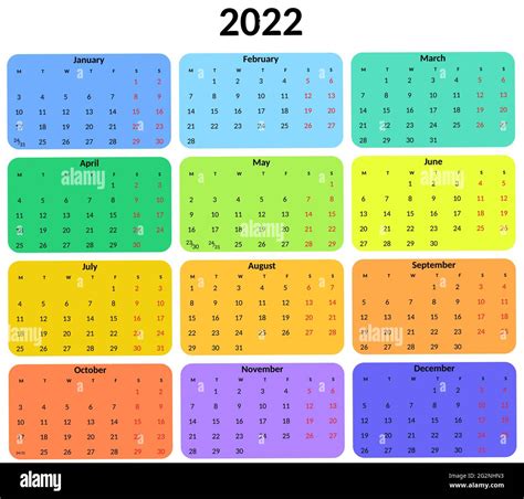 Calendar 2022 year. Vector design colorful template on white background for organization and ...