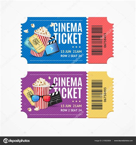 Cinema Movie Tickets Set with Elements. Vector Stock Vector Image by ©mouse_md #215923608