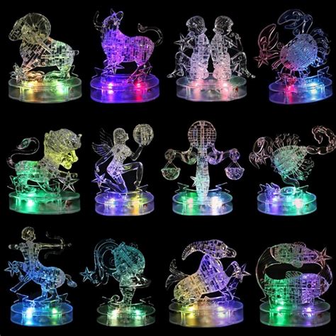 3D Crystal Puzzle 12 Constellation Horoscope Puzzle Jigsaw with LED ...