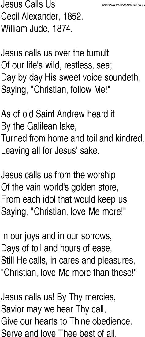 Hymn and Gospel Song Lyrics for Jesus Calls Us by Cecil Alexander