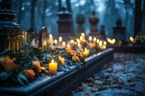 Premium AI Image | Candles on a grave in Wola Cemetery in Warsaw city