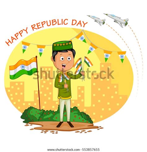 Indian Boy Hoisting Flag India Vector Stock Vector (Royalty Free) 553857655